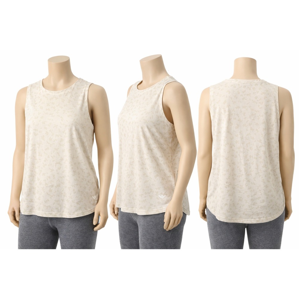 All in Motion Womens XL Sleeveless Active Tank Cream Beige Leaf Print Top‎